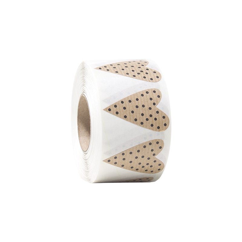 Presentetikett modern heart dots ribbad kraft brun/svart - 1