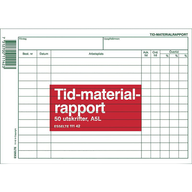 Blankett tid och materialrapport A5L - 1