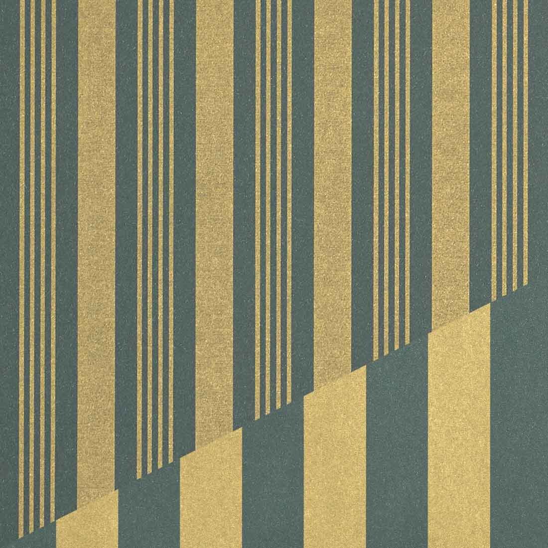 Presentpapper French Stripes Green/Gold - 1