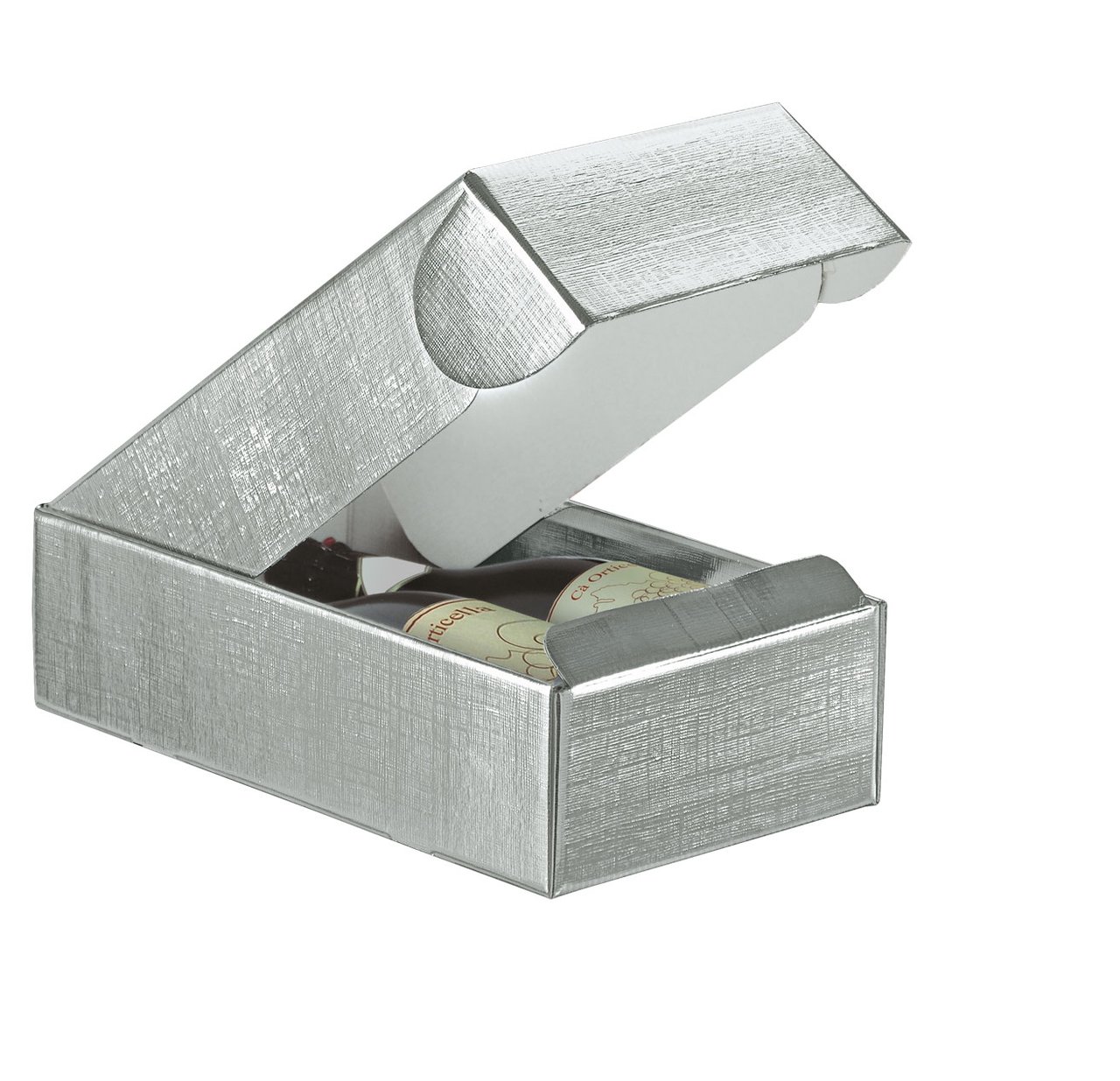 Presentkartong/flasklåda linnepräglad silver - 1