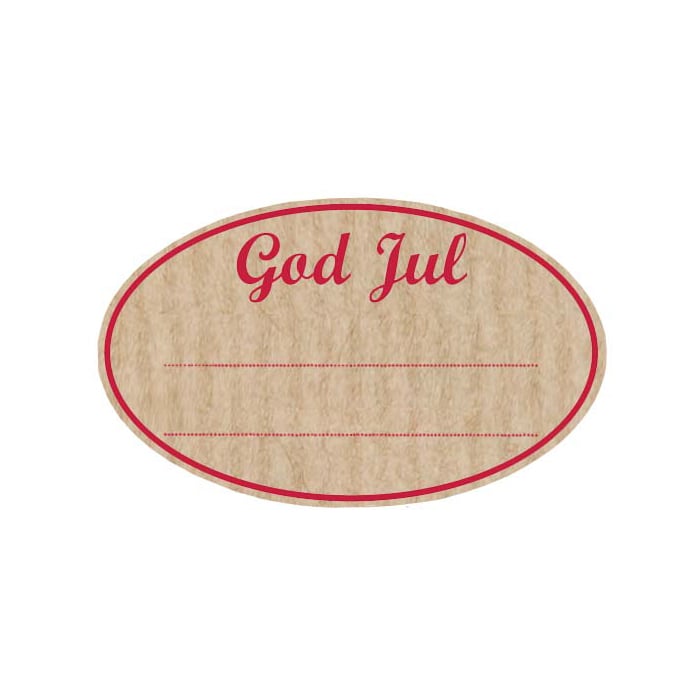 Etikett God jul oval natur ribbad
