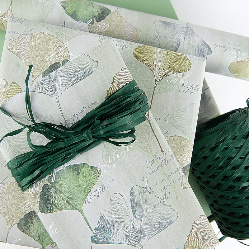 Presentpapper Ginkgo green dubbelsidigt - 2