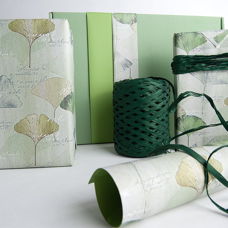 Presentpapper Ginkgo green dubbelsidigt - 3