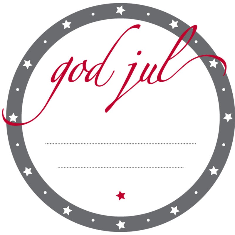 Etikett rund god jul röd/grå
