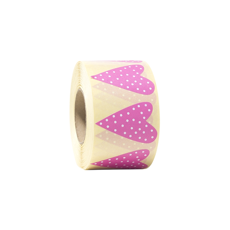 Presentetikett modern heart dots cerise med vita prickar - 1