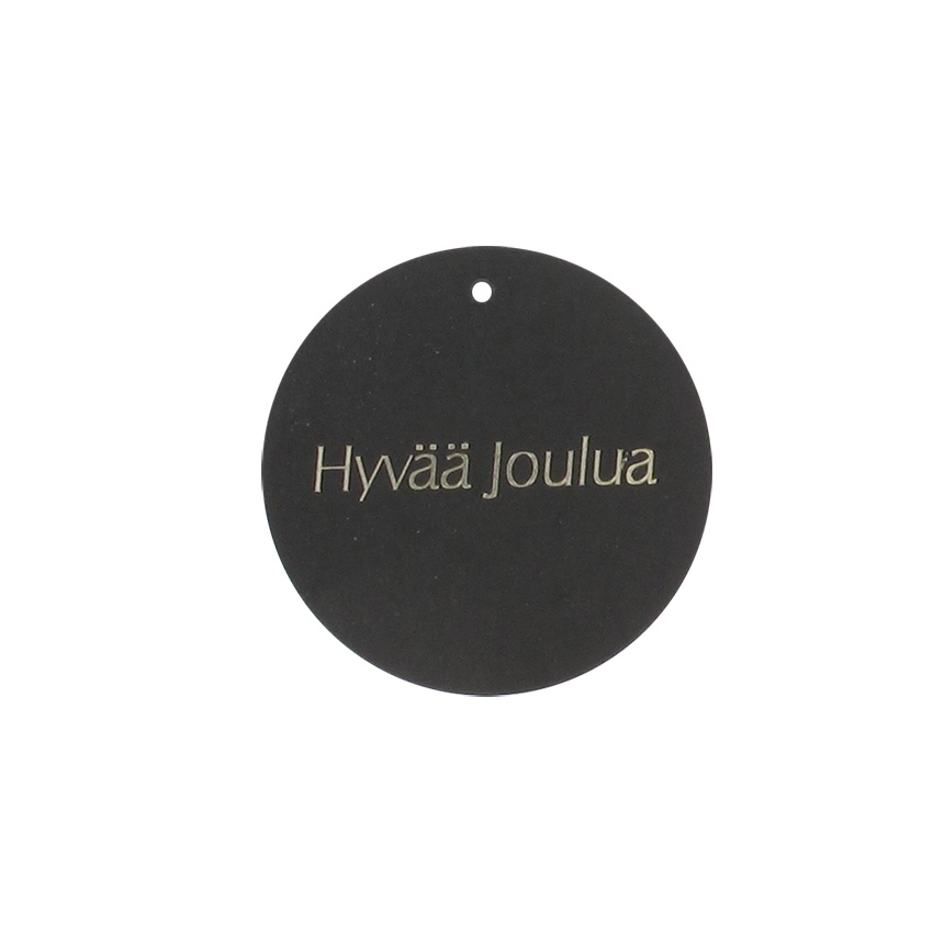 Hängetikett Hyvää joulua, svart rund UTFÖRSÄLJNING