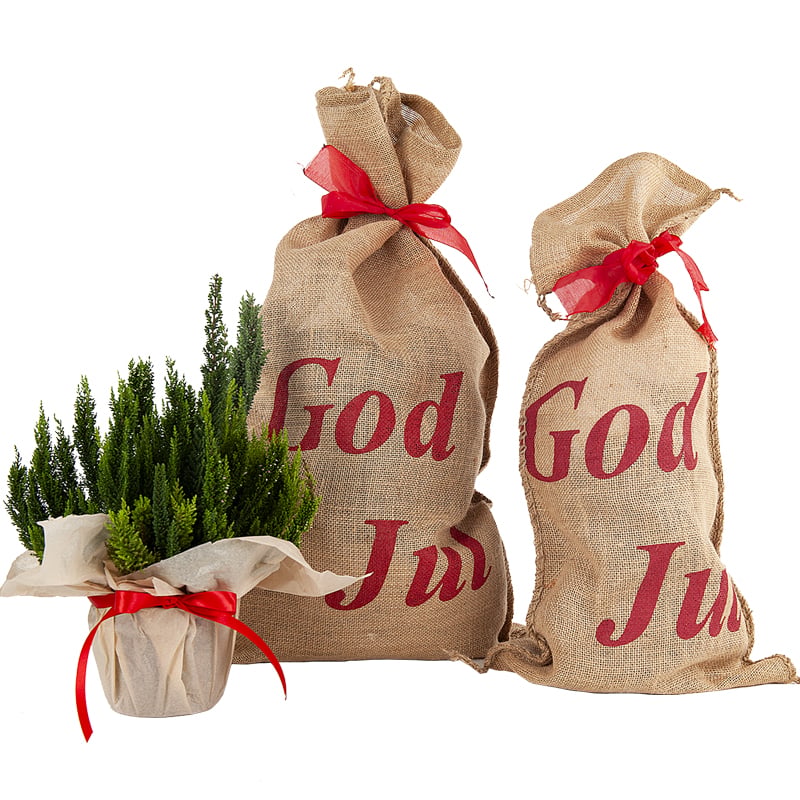 Jutesäck God Jul med rött band - 2