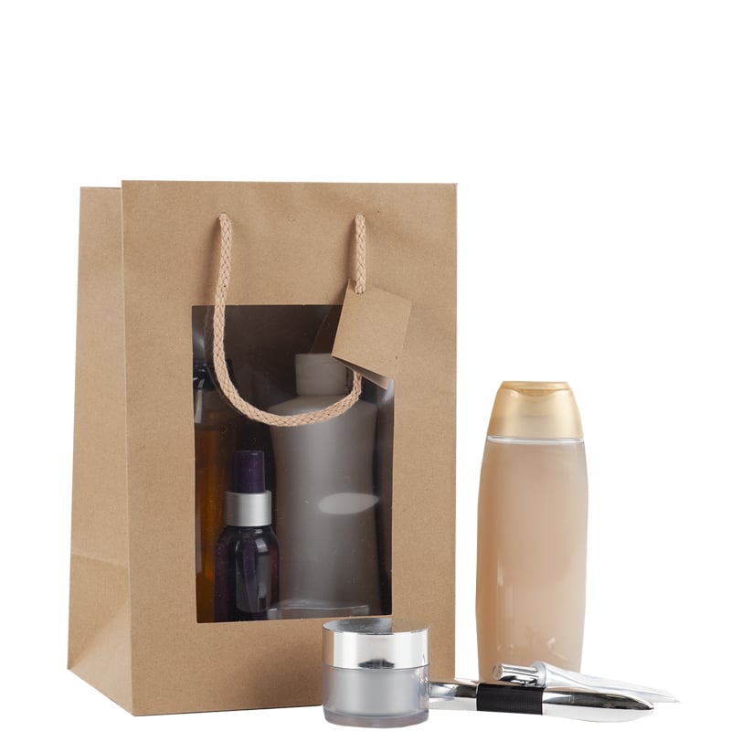 Presentpåse natur med fönster och handtag - 2