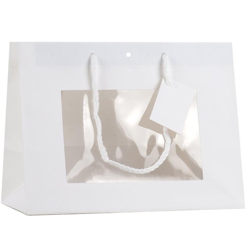Presentpåse vit med fönster och handtag