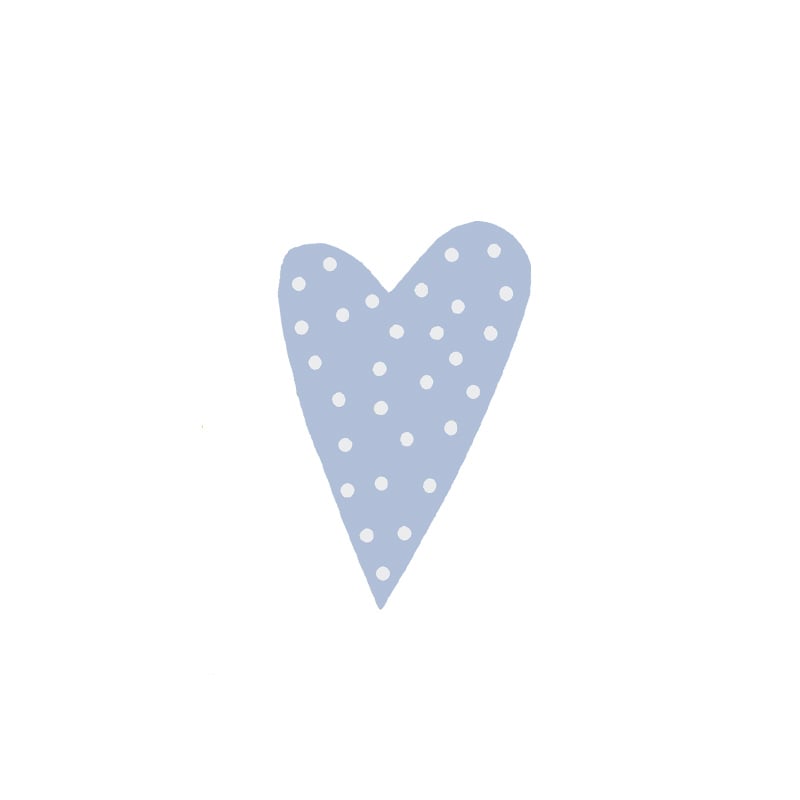 Presentetikett modern heart dots ljusblå med vita prickar