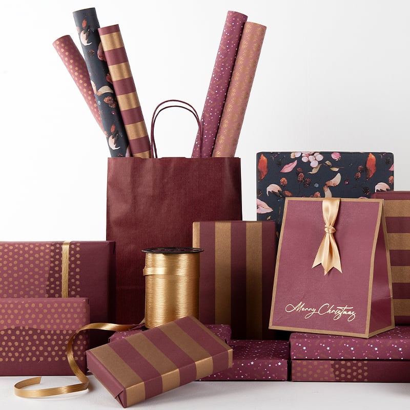 Presentpapper Petit Stars Bordeaux/Gold - 3