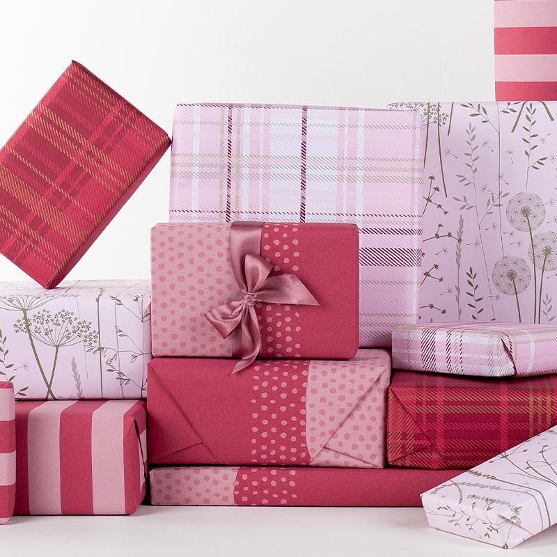 Presentpapper Half Dots Pink/Red - 5
