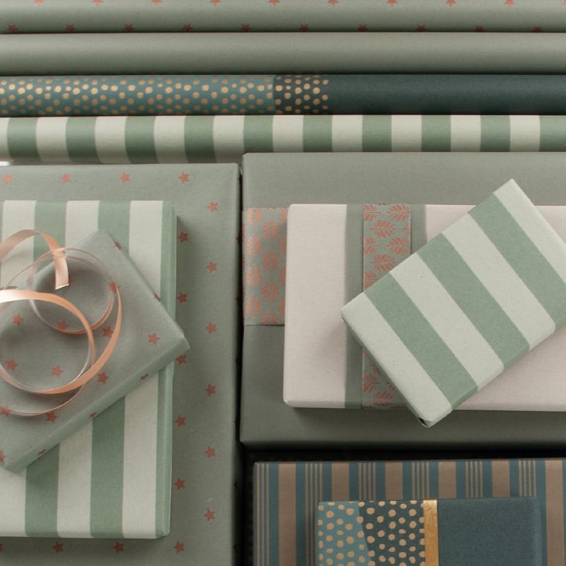Presentpapper Leaf Dust green/copper - 5