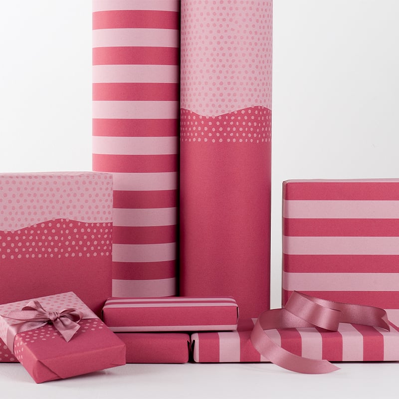 Presentpapper Half Dots Pink/Red - 6