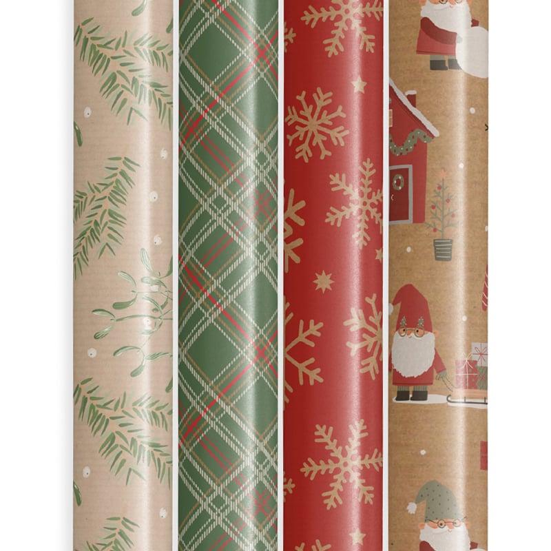 Presentpapper konsumentrullar i box. Julpapper kraft mix - 1