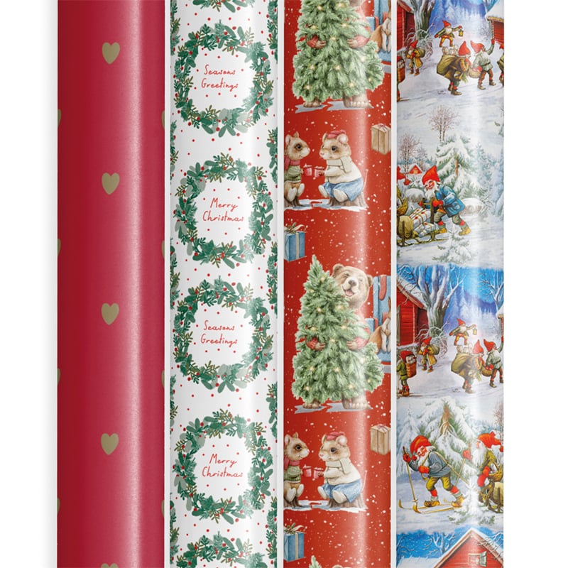 Presentpapper konsumentrullar i box. Julpapper klassisk mix - 1