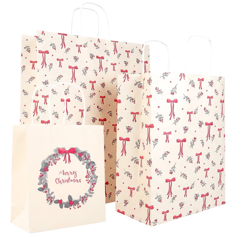Papperskasse tvinnade handtag Winter Bows & Berries - 4
