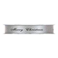 Presentband satin Merry Christmas silver