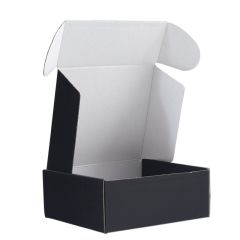 Svarta självlåsande lådor med vit insida