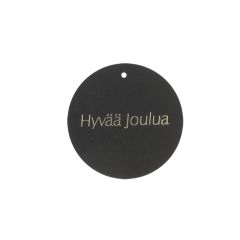 Hängetikett Hyvää joulua, svart rund   UTFÖRSÄLJNING